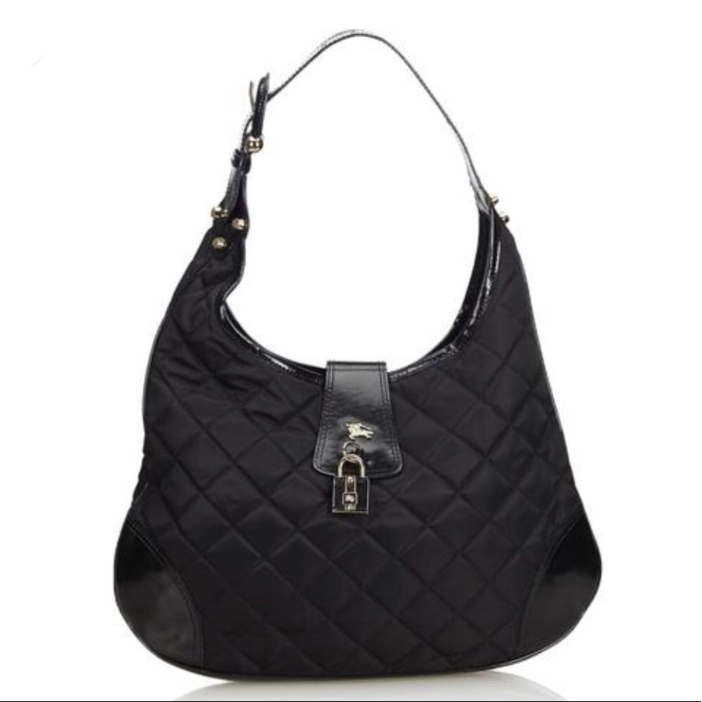 Burberry Quilted Nylon Brooke Black Leather Hobo